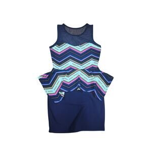 Vtg B Famous USA Futuristic Mini Tiered Peplum Neon Dress L Clubwear Whimsygoth